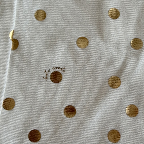Kate Spade New York Canvas Book Tote/Color Gold Polka Dot Pattern/ Script Logo - Picture 6 of 10